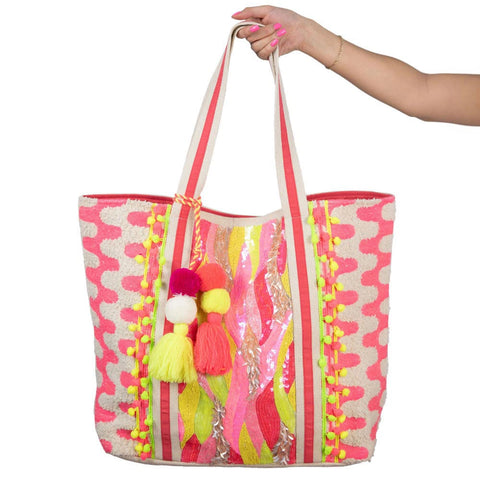 Pink Neon Beaded Tote