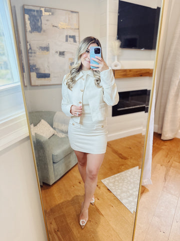 Ivory Tweed Gold Button Mini Skirt