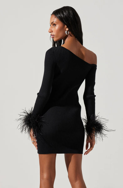 ASTR Black Sweater Feather Dress