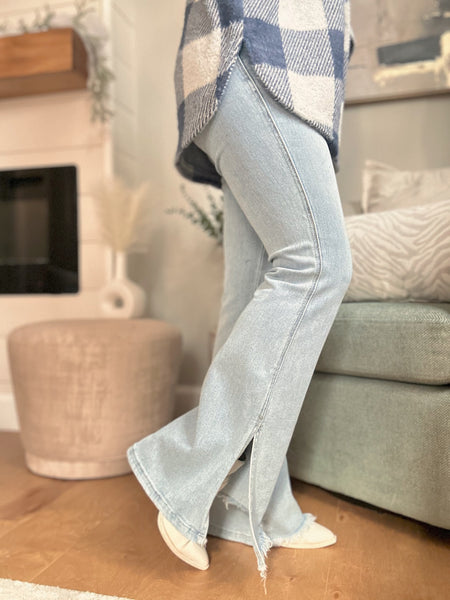 Light Wash High Rise Slit Flare Jean