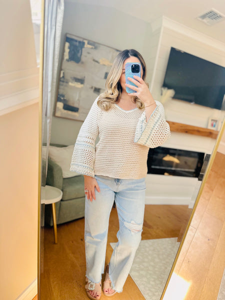 Oatmeal Crochet Knit Sweater