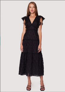 Black Lace Midi Cap Sleeve Dress