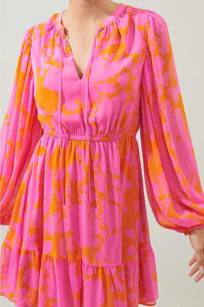 Pink & Orange Printed Long Sleeve Dress