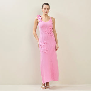 Pink Floral Applique Maxi Dress
