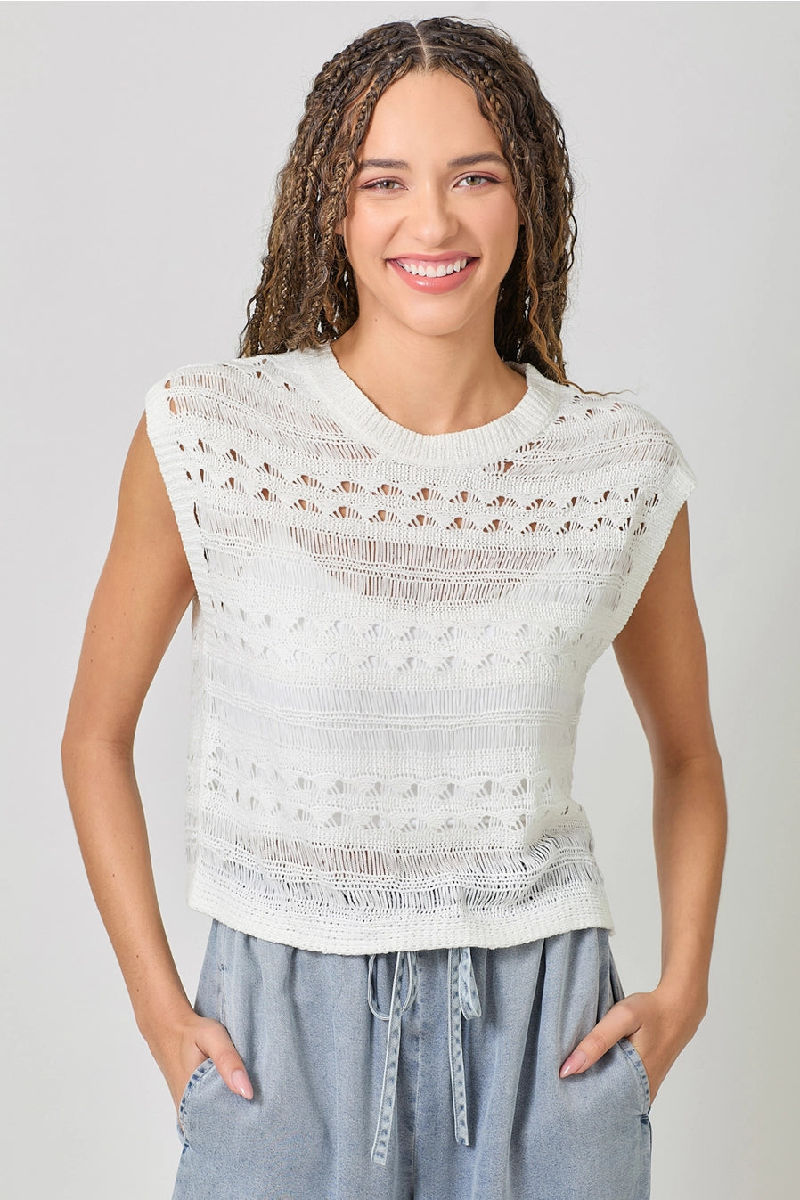 Selene Ivory Knit Sleeveless Sweater