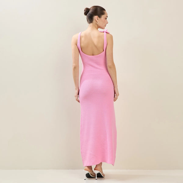 Pink Floral Applique Maxi Dress