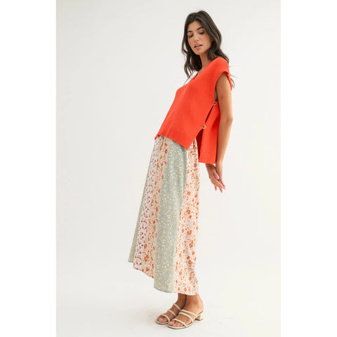 Papaya V-Neck Side Button Sweater