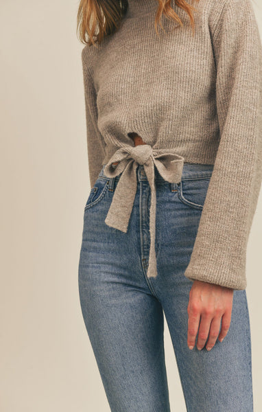Mocha Front Tie Cropped Sweater
