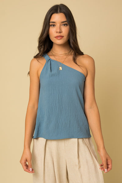 One Shoulder Blue Top