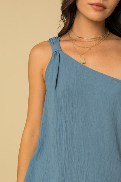 One Shoulder Blue Top