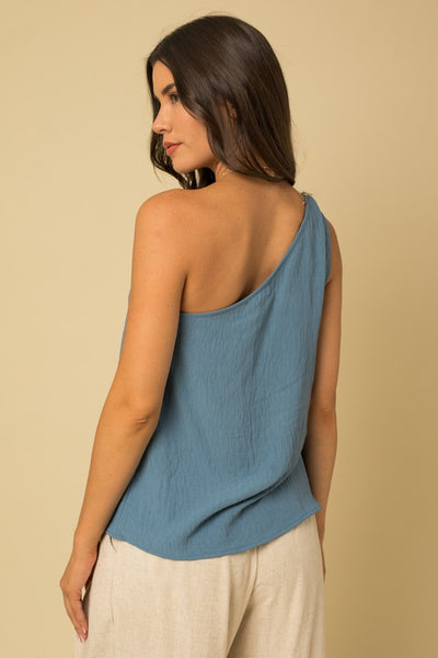 One Shoulder Blue Top