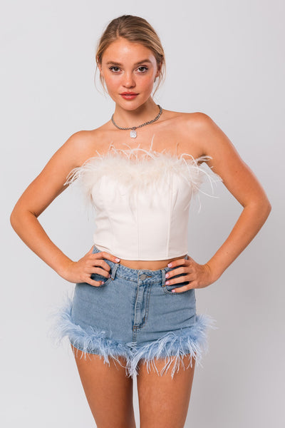 Feather Trim Bustier Top