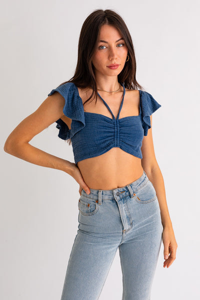 Blue Gauze Cropped Top