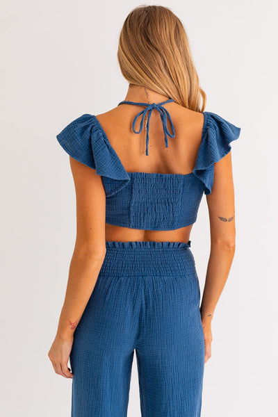 Blue Gauze Cropped Top