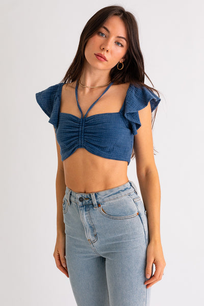 Blue Gauze Cropped Top