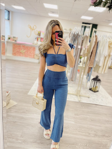 Blue Gauze Cropped Top