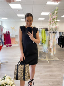 Black Shoulder Padded Dress