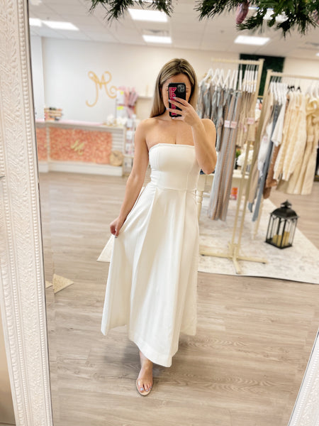 White Ponte Strapless Dress