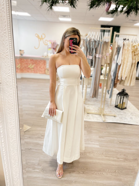 White Ponte Strapless Dress