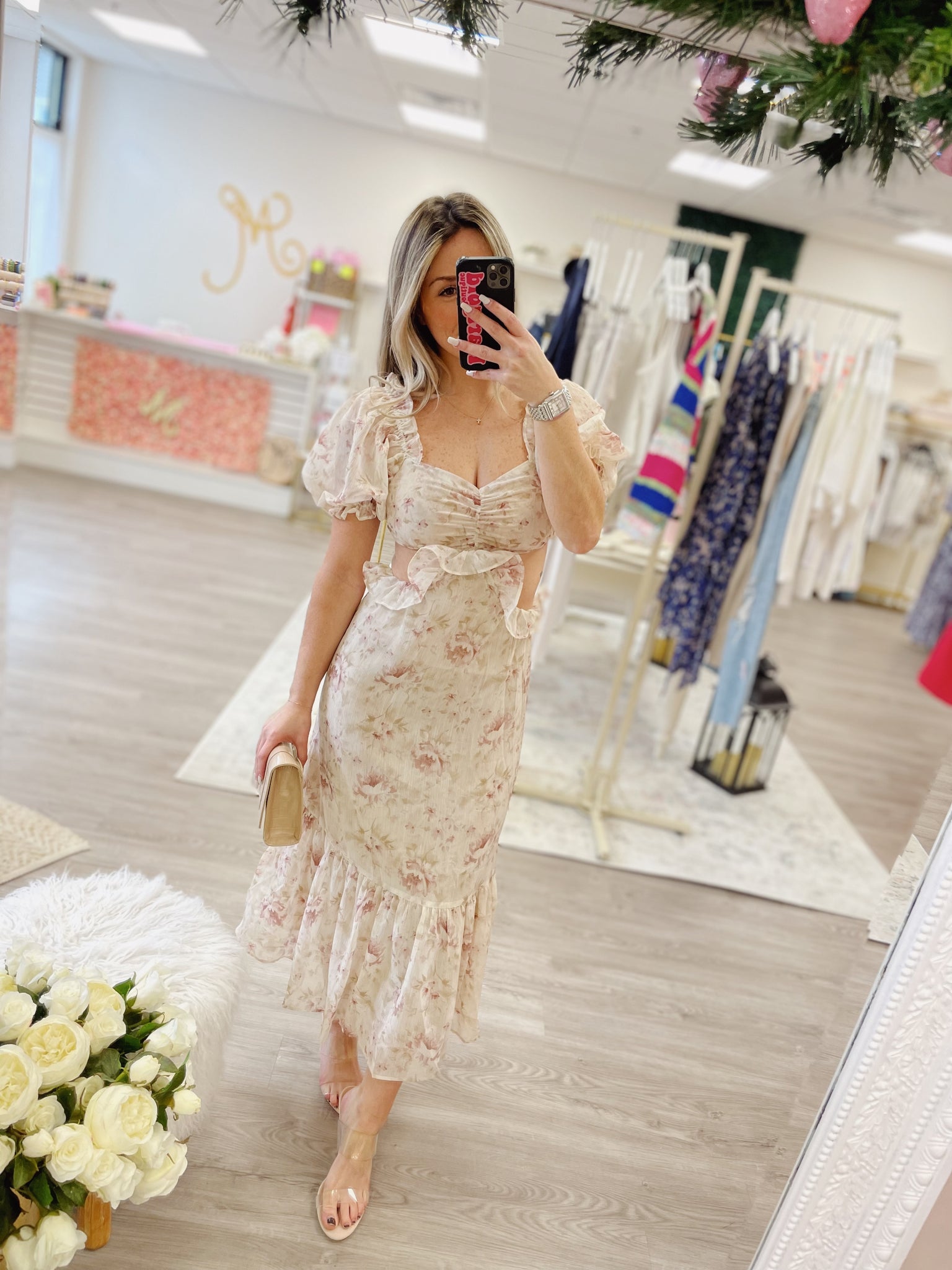 Floral Printed Cut Out Dress